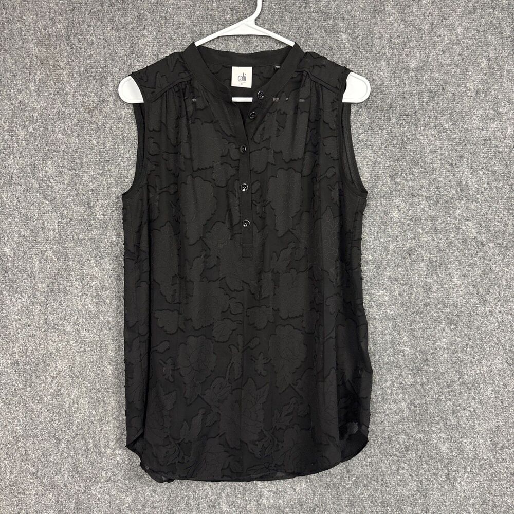 CAbi Top Blouse Womens Size S Black Burnout Button Whimsigoth Artsy